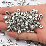 Silver Letter Beads 4X7MM Acrylic Random Alphabet Loose Beads