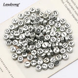 Silver Letter Beads 4X7MM Acrylic Random Alphabet Loose Beads