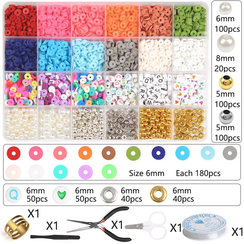 DIY Jewelry Making Kit Polymer Clay Beads Letters Acrylic Shell Pearl Charms