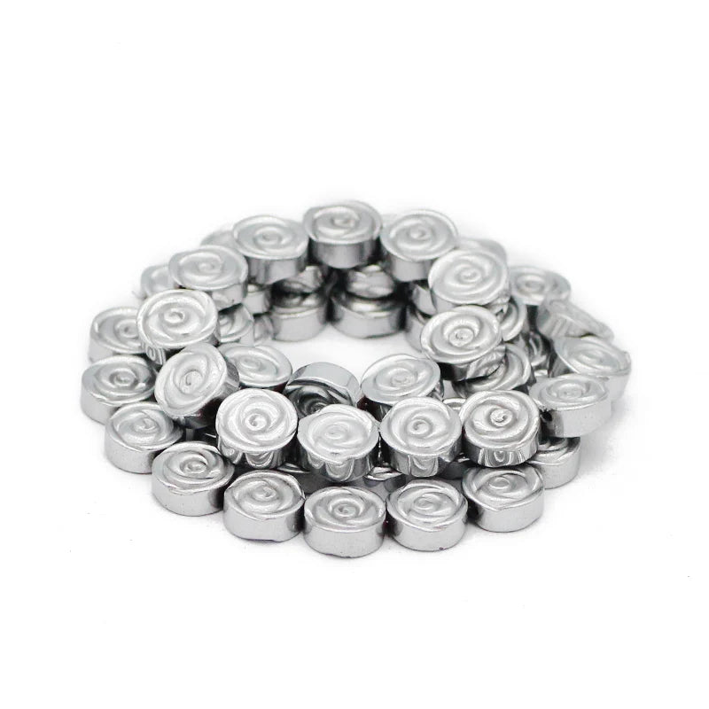 Silver Hematite Stone Rose Flower Spacer Beads 6/8/10MM