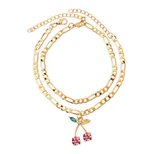 Crystal Cherry Anklet Set for Women Sweet Fruit Foot Bracelet Gift