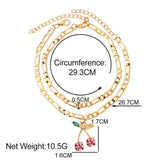 Crystal Cherry Anklet Set for Women Sweet Fruit Foot Bracelet Gift