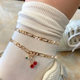 Crystal Cherry Anklet Set for Women Sweet Fruit Foot Bracelet Gift