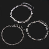 3Pcs Silver Chain Anklets Women Beach Foot Leg Jewelry Metal Ankle Bracelet