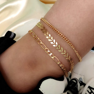 3Pcs Silver Chain Anklets Women Beach Foot Leg Jewelry Metal Ankle Bracelet