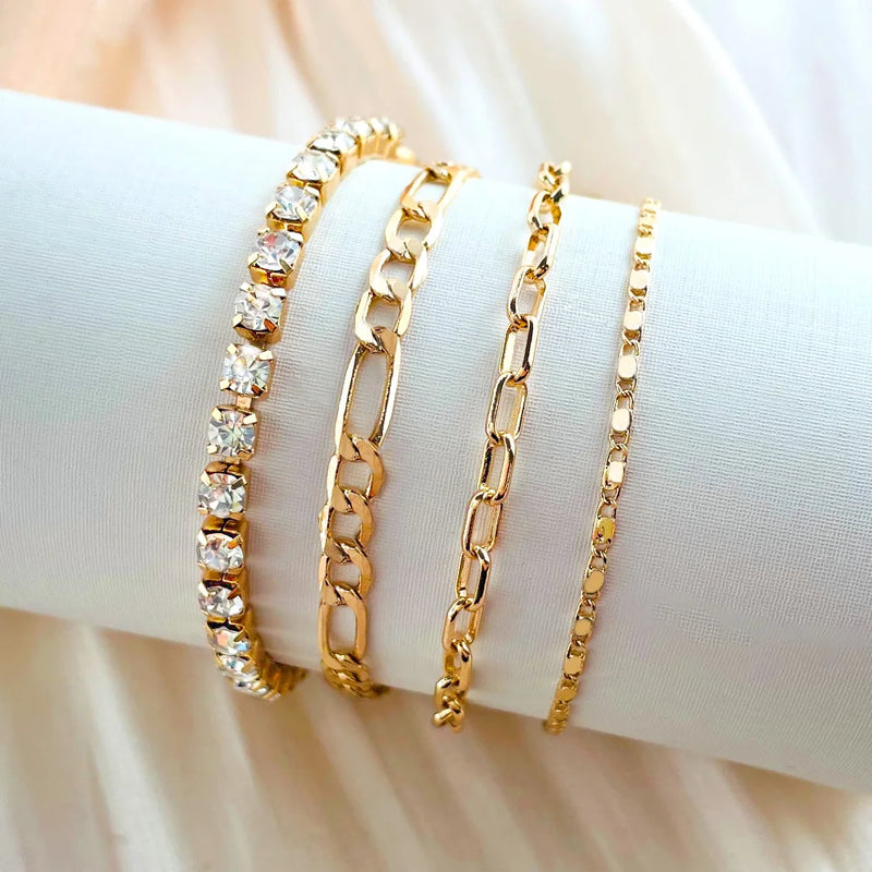 4Pcs Rhinestone Tennis Chain Bracelets for Women