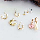 9Pcs Heart Pearl Geometric Earrings Set