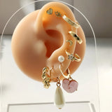 9Pcs Heart Pearl Geometric Earrings Set