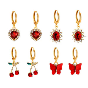 Boho Butterfly Earrings Set Crystal Drop Heart Jewelry