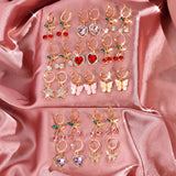 Boho Butterfly Earrings Set Crystal Drop Heart Jewelry