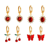 Boho Butterfly Earrings Set Crystal Drop Heart Jewelry