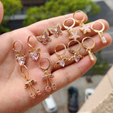 Boho Butterfly Earrings Set Crystal Drop Heart Jewelry