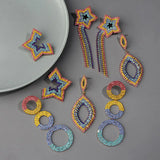 Boho Charm Crystal Dangle Earrings Geometric Fringed Drop Earring