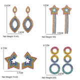 Boho Charm Crystal Dangle Earrings Geometric Fringed Drop Earring