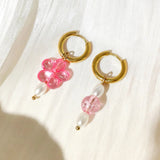 Colorful Crystal Beads Hoop Earrings Flower Circle Stainless Steel