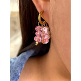 Colorful Crystal Beads Hoop Earrings Flower Circle Stainless Steel