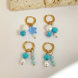 Colorful Crystal Beads Hoop Earrings Flower Circle Stainless Steel