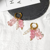 Colorful Crystal Beads Hoop Earrings Flower Circle Stainless Steel