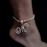 Cursive Z Initial Anklets for Women Crystal Tennis Chain