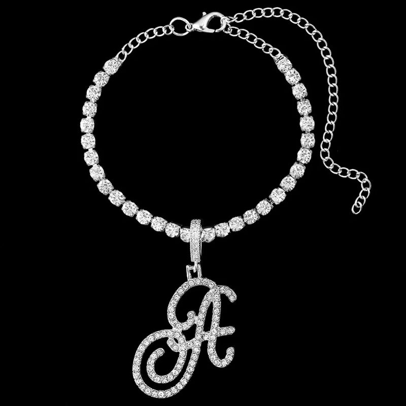 Cursive Z Initial Anklets for Women Crystal Tennis Chain