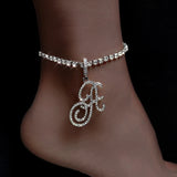 Cursive Z Initial Anklets for Women Crystal Tennis Chain