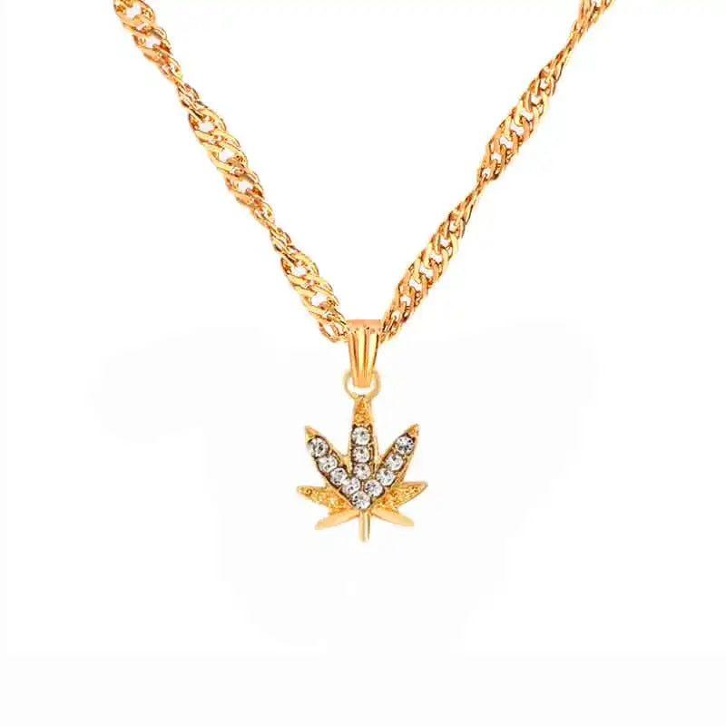 Maple Leaf Crystal Pendant Necklace for Women Wedding Jewelry Gift