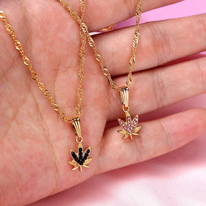 Maple Leaf Crystal Pendant Necklace for Women Wedding Jewelry Gift