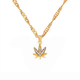 Maple Leaf Crystal Pendant Necklace for Women Wedding Jewelry Gift