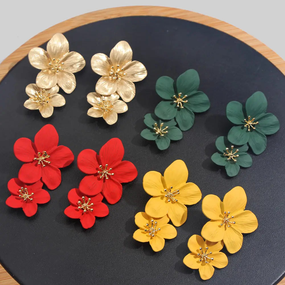 Geometric Long Stud Earrings Flower Punk Statement Earrings