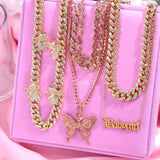 Multilayer Crystal Butterfly Pendant Necklace
