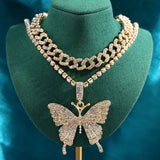 Multilayer Crystal Butterfly Pendant Necklace