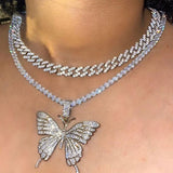Multilayer Crystal Butterfly Pendant Necklace