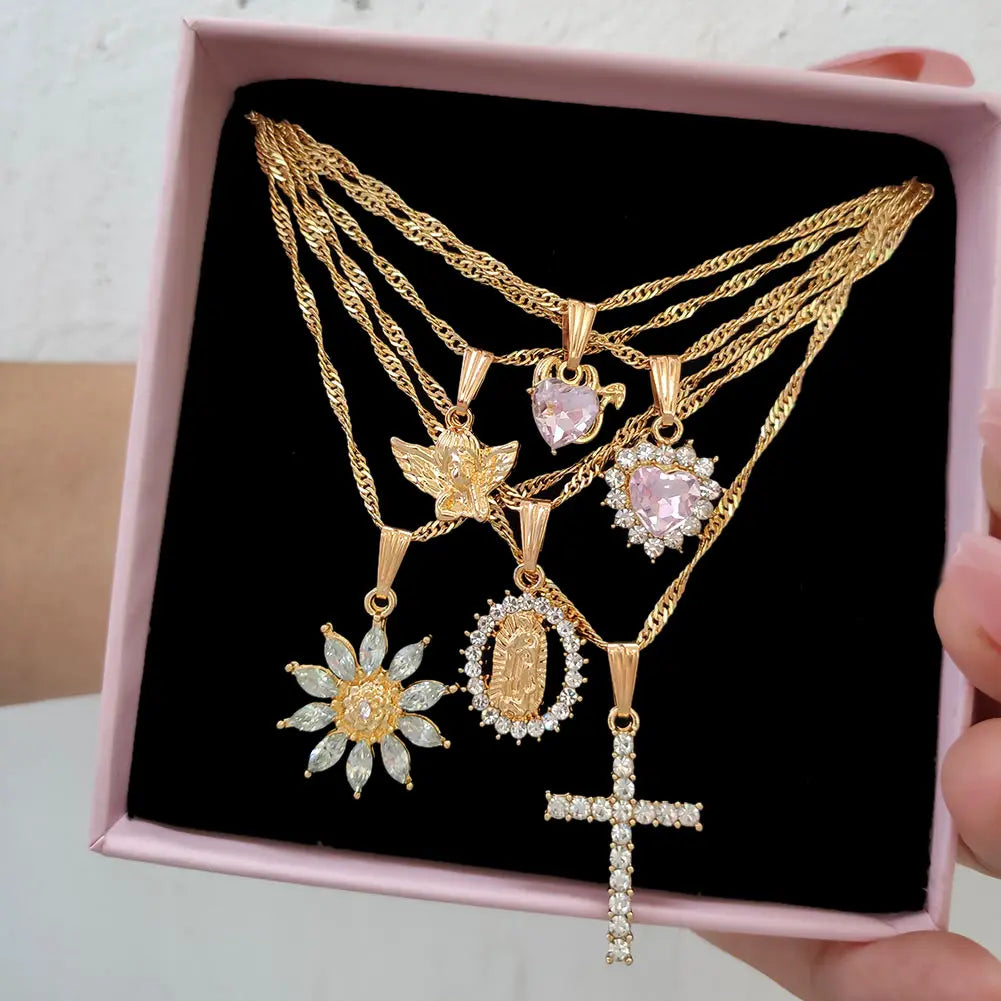 Angel Pendant Necklace Cross Crystal Choker Jewelry