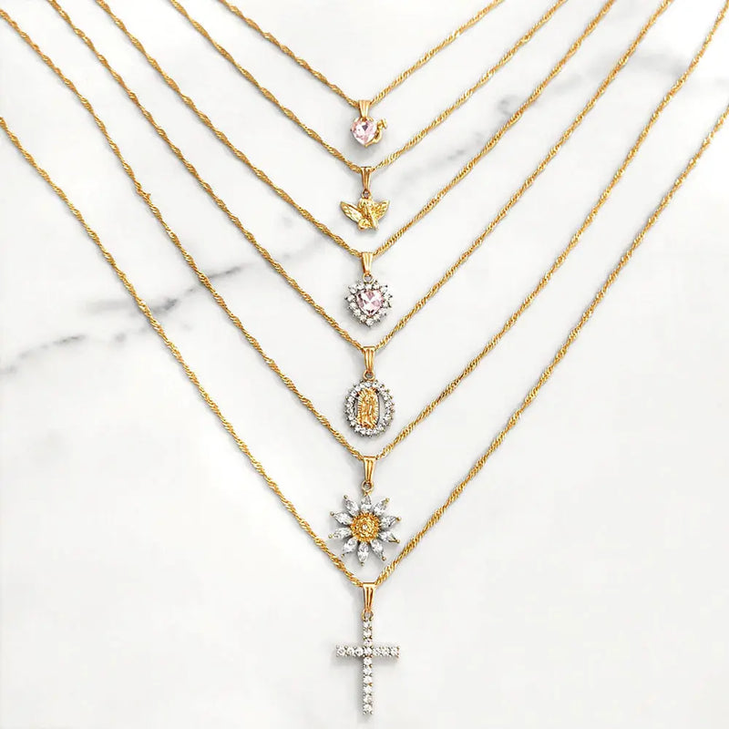 Angel Pendant Necklace Cross Crystal Choker Jewelry