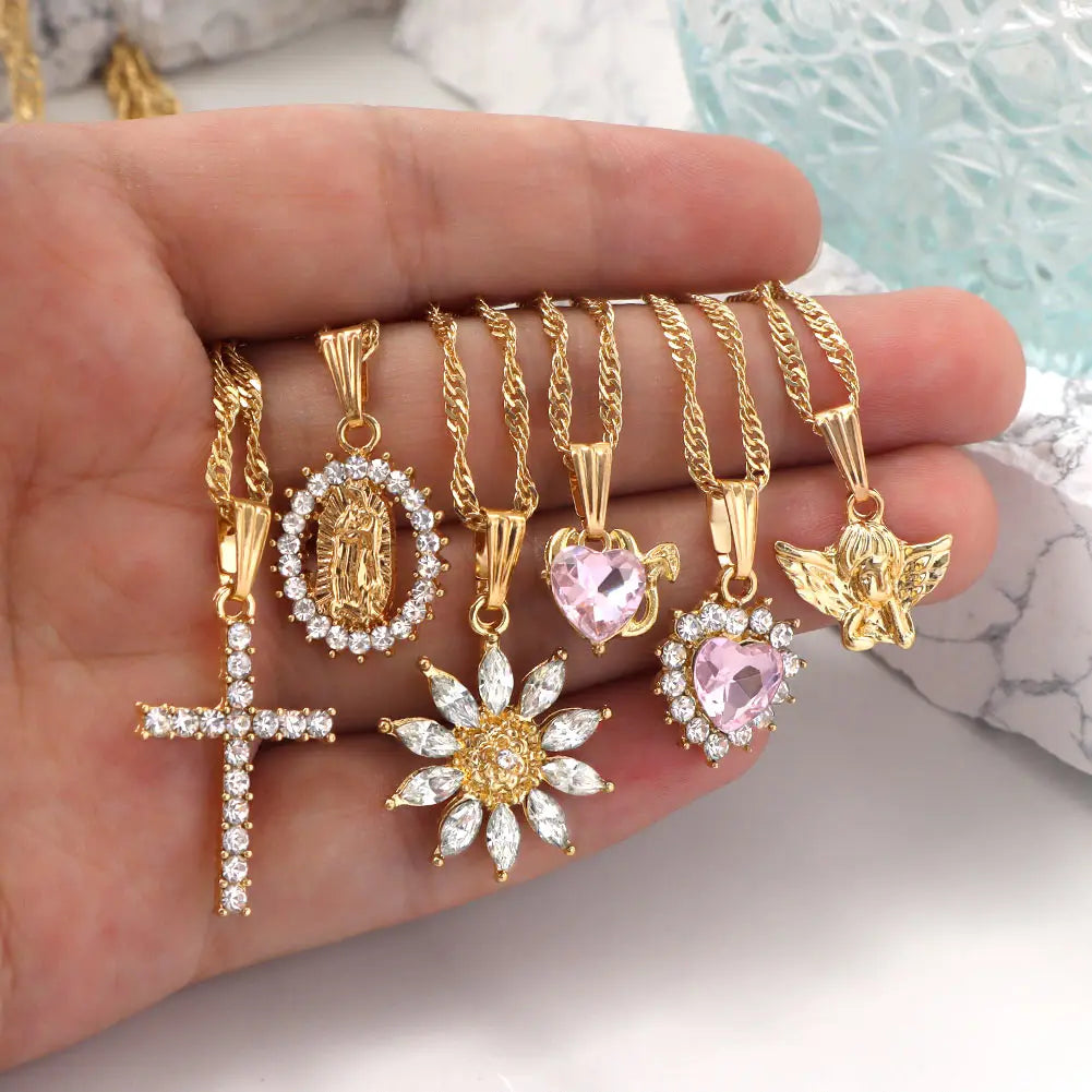 Angel Pendant Necklace Cross Crystal Choker Jewelry