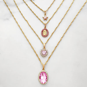 Pink Heart Crystal Pendant Necklace Star Portrait Twisted Chain Jewelry