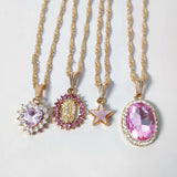 Pink Heart Crystal Pendant Necklace Star Portrait Twisted Chain Jewelry