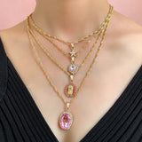 Pink Heart Crystal Pendant Necklace Star Portrait Twisted Chain Jewelry