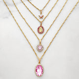 Pink Heart Crystal Pendant Necklace Star Portrait Twisted Chain Jewelry