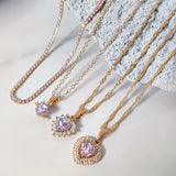 Pink Heart Crystal Pendant Necklace Star Portrait Twisted Chain Jewelry