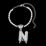 Rhinestone Crown Initial Anklet Bracelet Crystal Chain Leg Jewelry