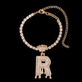 Rhinestone Crown Initial Anklet Bracelet Crystal Chain Leg Jewelry