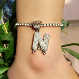 Rhinestone Crown Initial Anklet Bracelet Crystal Chain Leg Jewelry