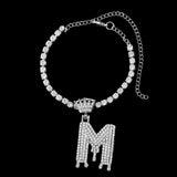 Rhinestone Crown Initial Anklet Bracelet Crystal Chain Leg Jewelry