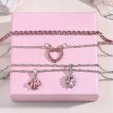 Pink Heart Crystal Pendant Necklace Boho Butterfly Rhinestone Tennis Chain