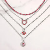 Pink Heart Crystal Pendant Necklace Boho Butterfly Rhinestone Tennis Chain