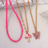 Pink Heart Crystal Pendant Necklace Boho Butterfly Rhinestone Tennis Chain