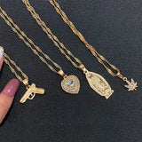 Multilayer Portrait Pistol Pendant Necklaces Punk Heart Crystal