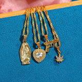 Multilayer Portrait Pistol Pendant Necklaces Punk Heart Crystal