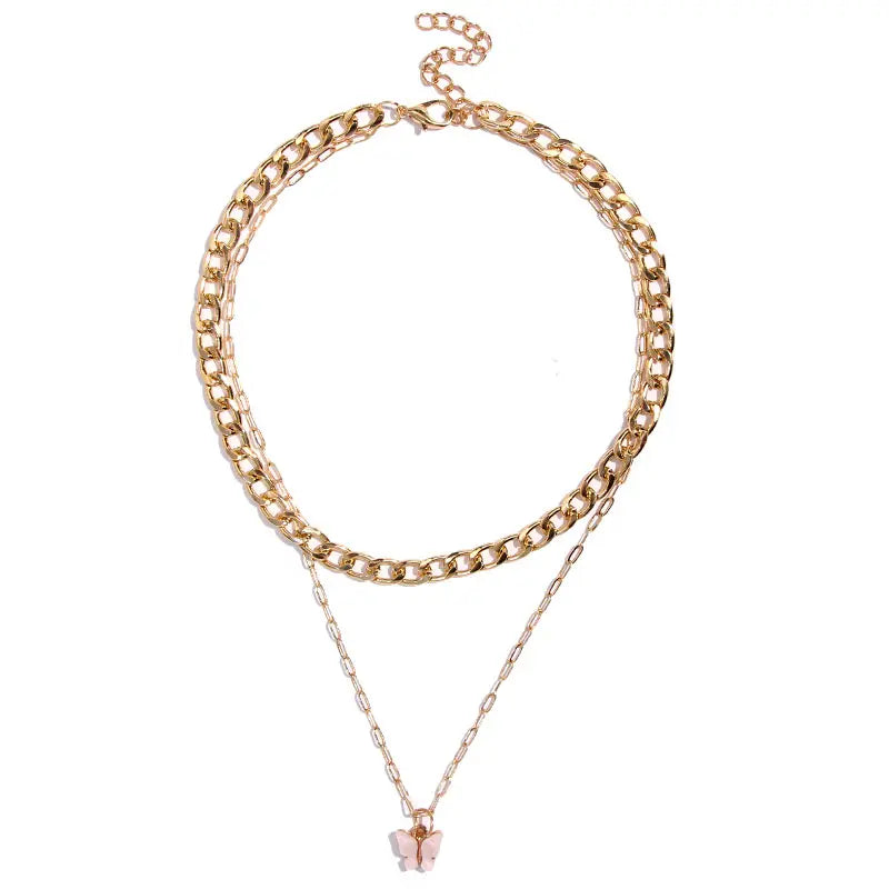 Multilayer Portrait Pistol Pendant Necklaces Punk Heart Crystal